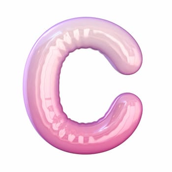 Pink latex glossy font Letter C 3D rendering illustration isolated on white background