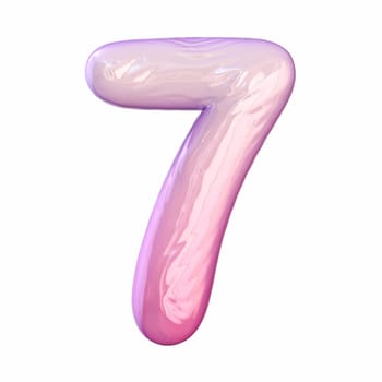 Pink latex glossy font Number 7 SEVEN 3D rendering illustration isolated on white background