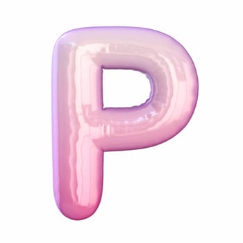 Pink latex glossy font Letter P 3D rendering illustration isolated on white background
