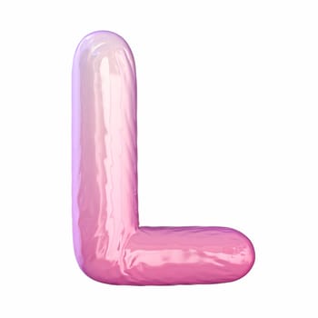 Pink latex glossy font Letter L 3D rendering illustration isolated on white background