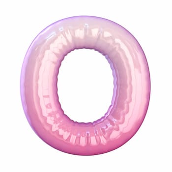 Pink latex glossy font Letter O 3D rendering illustration isolated on white background