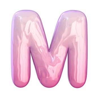 Pink latex glossy font Letter M 3D rendering illustration isolated on white background