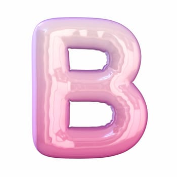Pink latex glossy font Letter B 3D rendering illustration isolated on white background