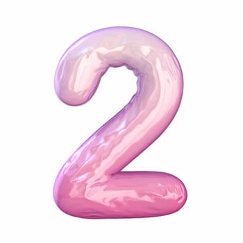 Pink latex glossy font Number 2 TWO 3D rendering illustration isolated on white background