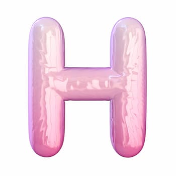 Pink latex glossy font Letter H 3D rendering illustration isolated on white background