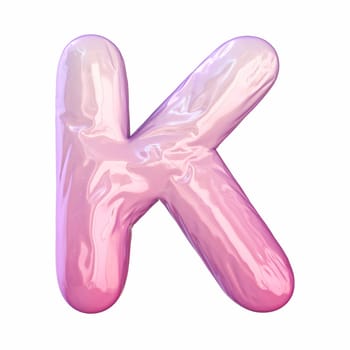 Pink latex glossy font Letter K 3D rendering illustration isolated on white background