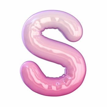 Pink latex glossy font Letter S 3D rendering illustration isolated on white background