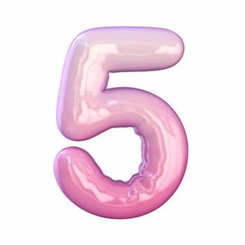 Pink latex glossy font Number 5 FIVE 3D rendering illustration isolated on white background