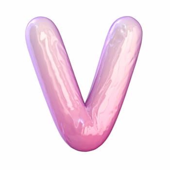 Pink latex glossy font Letter V 3D rendering illustration isolated on white background