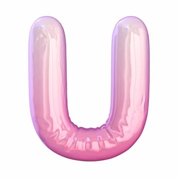 Pink latex glossy font Letter U 3D rendering illustration isolated on white background