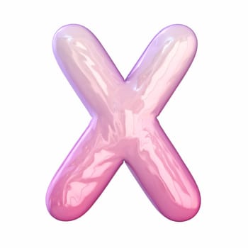 Pink latex glossy font Letter X 3D rendering illustration isolated on white background