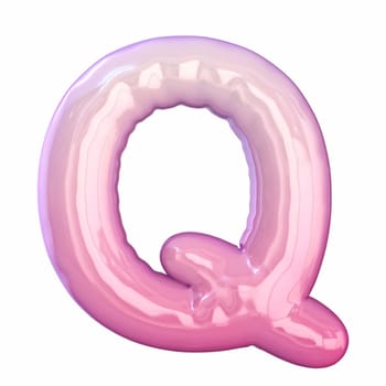 Pink latex glossy font Letter Q 3D rendering illustration isolated on white background