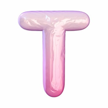 Pink latex glossy font Letter T 3D rendering illustration isolated on white background