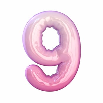 Pink latex glossy font Number 9 NINE 3D rendering illustration isolated on white background