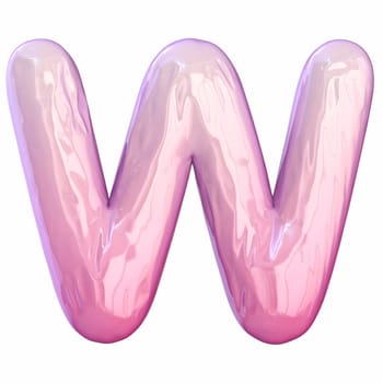 Pink latex glossy font Letter W 3D rendering illustration isolated on white background