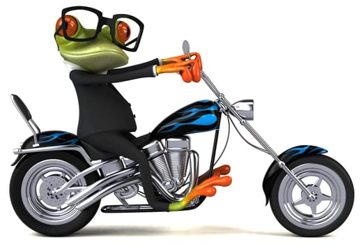 Fun frog on a motorcycle - 3D Illustration