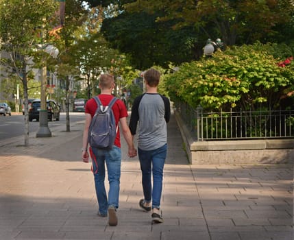 Gay couple in the city.Concept about homosexual, love and lifestyle