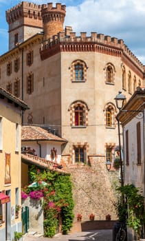 Barolo, Italy - Circa August 2021: Barolo castle. The Barolo village is Unesco site.