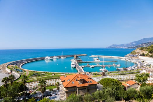 Ventimiglia, Italy - Circa August 2021: Cala del Forte is an exquisite, brand new, state-of-the-art marina located in Ventimiglia, Italy, only 15 minutes from the Principality of Monaco