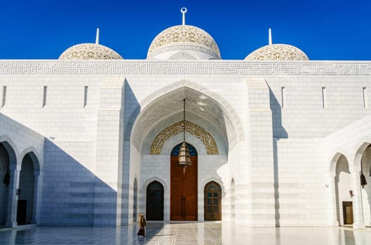 Main entrance to the prayer hall from Inner court of the  Mosque Muhammad al-Amin in Muscat, Oman