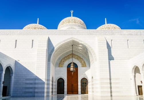 Main entrance to the prayer hall from Inner court of the  Mosque Muhammad al-Amin in Muscat, Oman