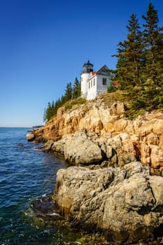Scenic view of Bass Harbor Head Lighthouse in Acadia National Park, Maine