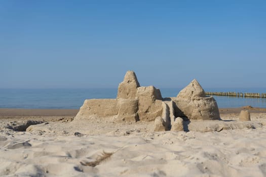 Sand castle on the beach of Kolobrzeg on the Polish Baltic coast
