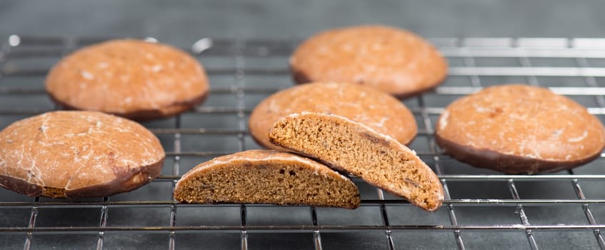 Nurnberg elisen gingerbread, traditional german christmas sweets, choated with dark chocolate