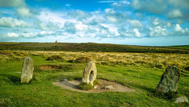 Men-an-Tol known as Men an Toll or Crick Stone - small formation of standing stones in Cornwall