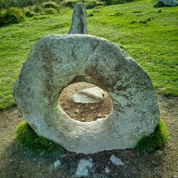Men-an-Tol known as Men an Toll or Crick Stone - small formation of standing stones in Cornwall