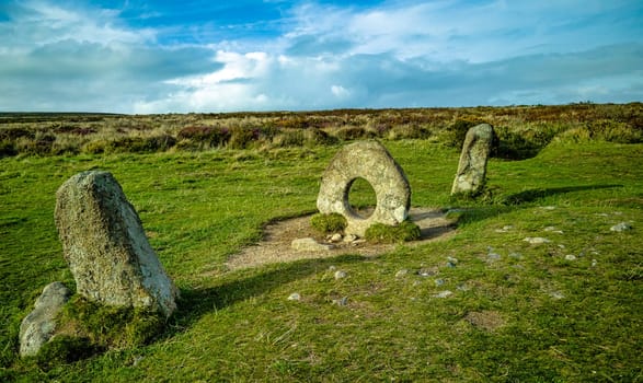 Men-an-Tol known as Men an Toll or Crick Stone - small formation of standing stones in Cornwall, United Kingdom