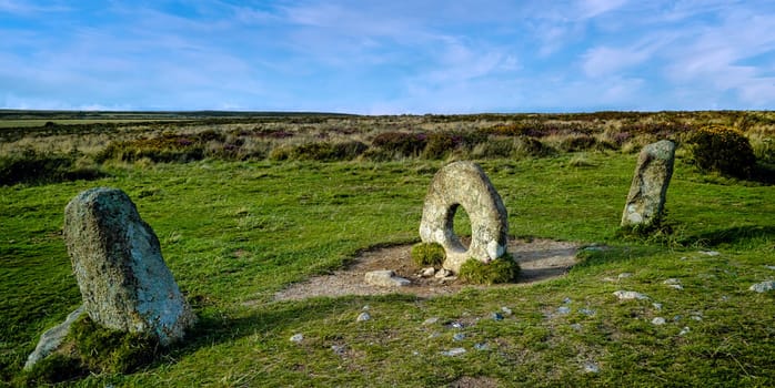 Men-an-Tol known as Men an Toll or Crick Stone - small formation of standing stones in Cornwall