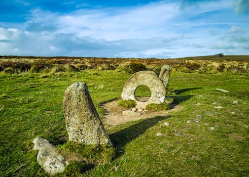 Men-an-Tol known as Men an Toll or Crick Stone - small formation of standing stones in Cornwall