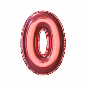 Red metallic balloon font Number 0 ZERO 3D rendering illustration isolated on white background
