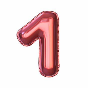 Red metallic balloon font Number 1 ONE 3D rendering illustration isolated on white background