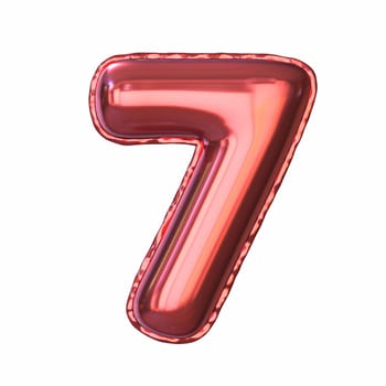 Red metallic balloon font Number 7 SEVEN 3D rendering illustration isolated on white background