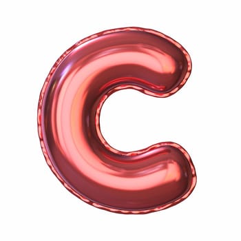 Red metallic balloon font Letter C 3D rendering illustration isolated on white background