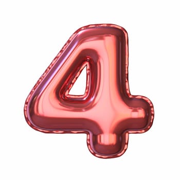 Red metallic balloon font Number 4 FOUR 3D rendering illustration isolated on white background