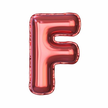 Red metallic balloon font Letter F 3D rendering illustration isolated on white background