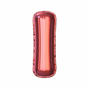 Red metallic balloon font Letter I 3D rendering illustration isolated on white background