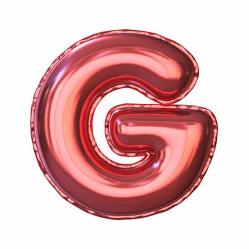 Red metallic balloon font Letter G 3D rendering illustration isolated on white background