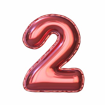 Red metallic balloon font Number 2 TWO 3D rendering illustration isolated on white background