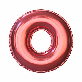 Red metallic balloon font Letter O 3D rendering illustration isolated on white background