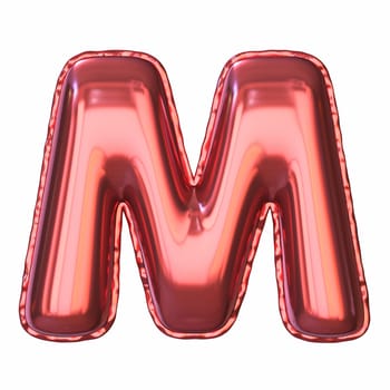 Red metallic balloon font Letter M 3D rendering illustration isolated on white background