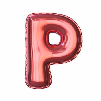 Red metallic balloon font Letter P 3D rendering illustration isolated on white background