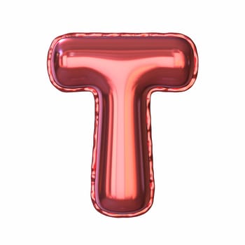 Red metallic balloon font Letter T 3D rendering illustration isolated on white background