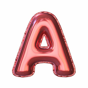 Red metallic balloon font Letter A 3D rendering illustration isolated on white background