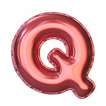 Red metallic balloon font Letter Q 3D rendering illustration isolated on white background