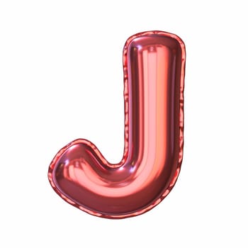 Red metallic balloon font Letter J 3D rendering illustration isolated on white background