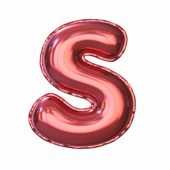 Red metallic balloon font Letter S 3D rendering illustration isolated on white background